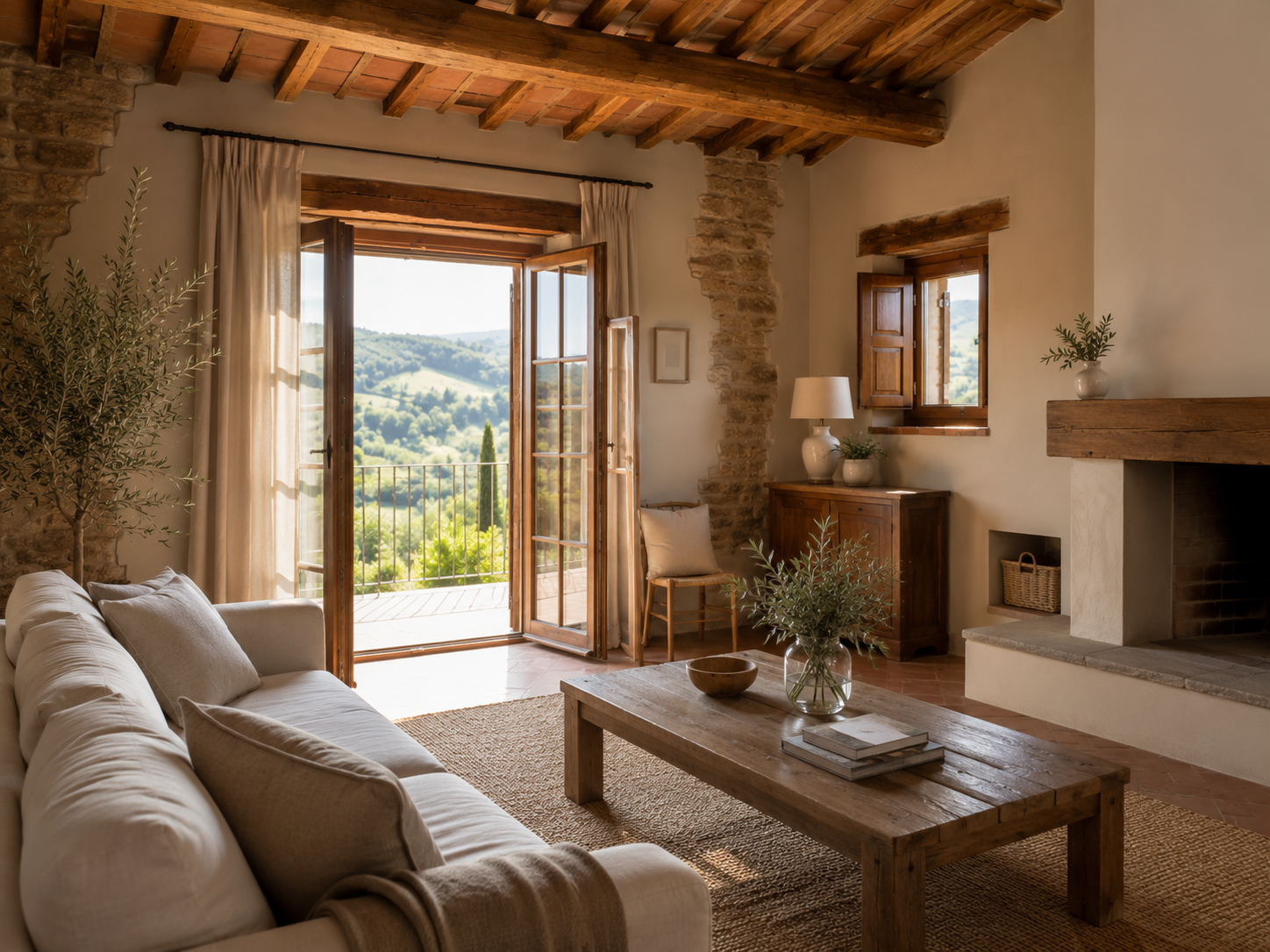 Soggiorno curato di una casa in Casentino con vista sulle colline